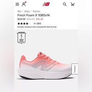 New Balance Fresh Foam X 1080v14 Red and White